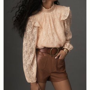 Anthropologie - Porridge Sheer Lace Long-Sleeve Top - Small